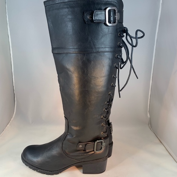 Bumper Tall Lace up Back Moto/Combat Style Boot - Picture 3 of 5